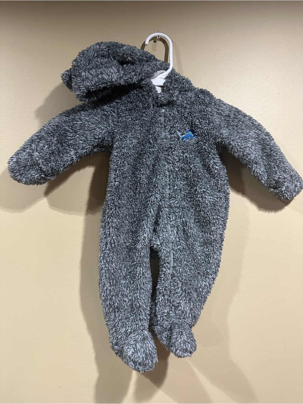 NFL Detroit Lions Gray Plush Hooded Footed One-Piece